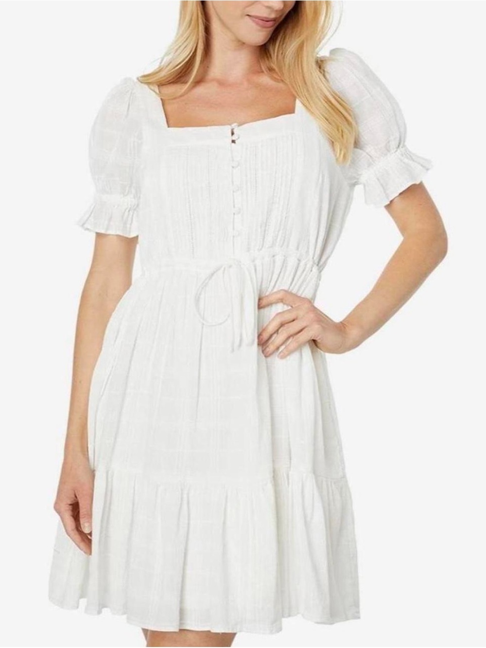 Madewell White Square-Neck Puff Sleeve Mini Dress